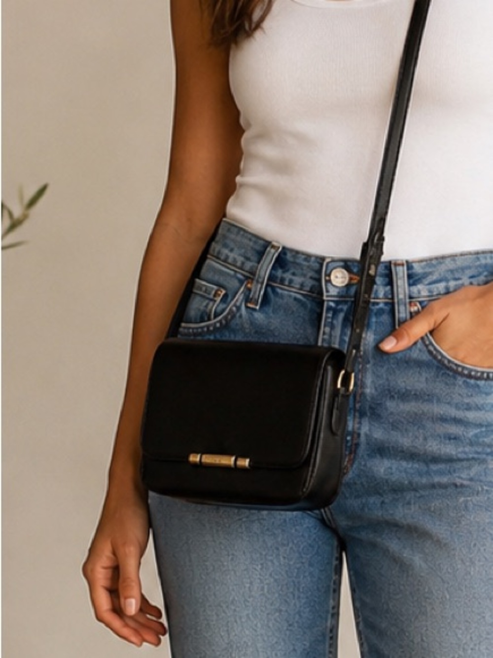 Bally Vintage Black Leather Crossbody with Gold Bar Detail